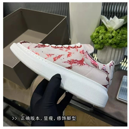 American European Fashion Casual Shoes Unisex White Platform Sneakers Man Sport Shoes In Printing Leather Women Heighten Loafers