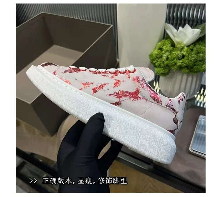 American European Fashion Casual Shoes Unisex White Platform Sneakers Man Sport Shoes In Printing Leather Women Heighten Loafers