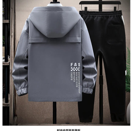 Autumn Men Tracksuit Casual Spring Sportswear Hooded patchwork Jackets Pants 2 Piece Sets Hip Hop Running Sports Suit
