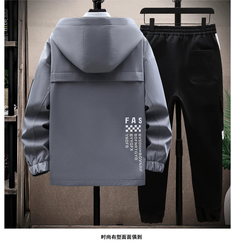Autumn Men Tracksuit Casual Spring Sportswear Hooded patchwork Jackets Pants 2 Piece Sets Hip Hop Running Sports Suit