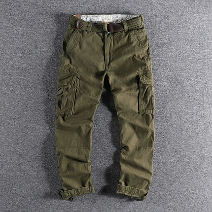 Heavyweight Camouflage Pants Men Clothing Multi-pockets Solid Color Patchworked Outdoor Trousers Retro Cargo Casual Wear Jogger