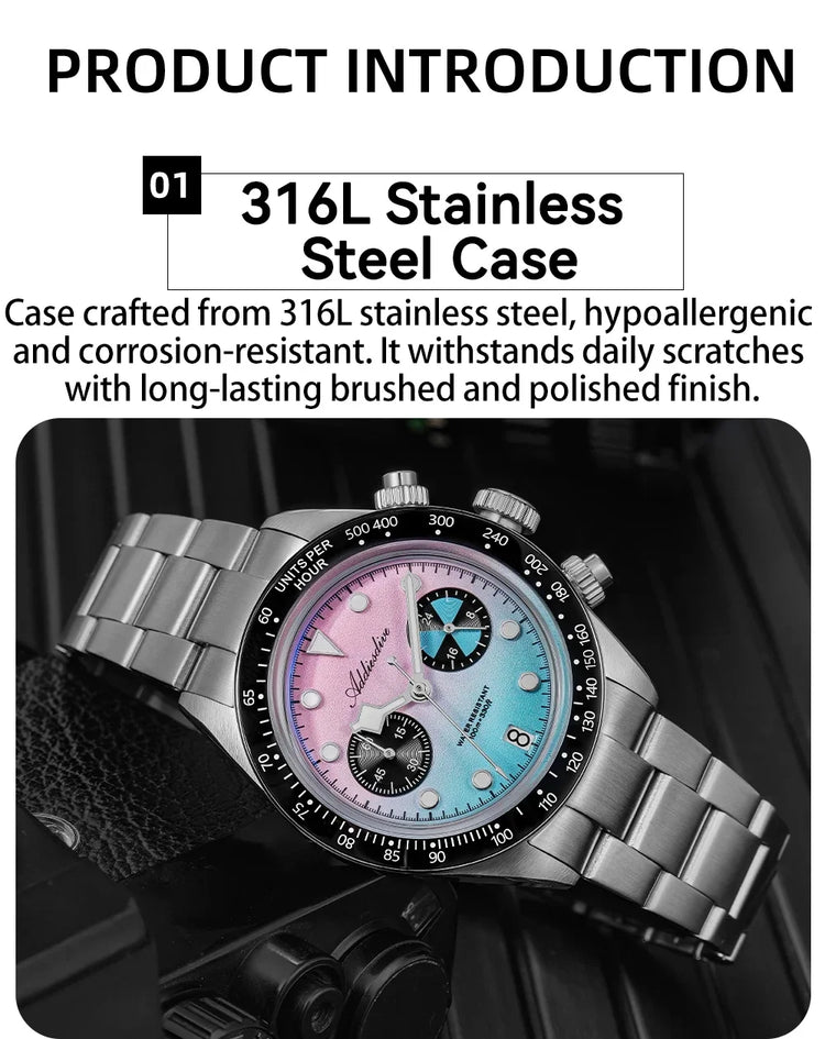 ADDIESDIVE AD2559 Men's Vintage Racing Watch Luxury Quartz Chronograph VK64 Ceramic Bezel K1 Mineral Crystal 100M Waterproof