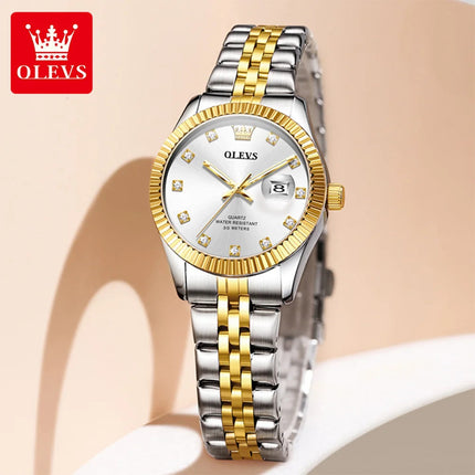 OLEVS 3705 Orologio da donna 30M Orologio al quarzo con data impermeabile per donna Orologio da donna di lusso con scala di diamanti a specchio ad alta durezza platinumshop