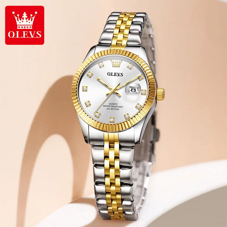 OLEVS 3705 Orologio da donna 30M Orologio al quarzo con data impermeabile per donna Orologio da donna di lusso con scala di diamanti a specchio ad alta durezza platinumshop