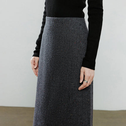 TOYOUTH Women Midi Skirts 2025 Winter NewAsymmetric Dark Gray Speckled Wool Blend Office Pencil Midi Skirt PlatiNum