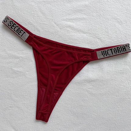 2026 New Satin Letter Rhinestone G-String Women Underwear Sexy Lace Lingerie Low Waist Seamless Panties Panties