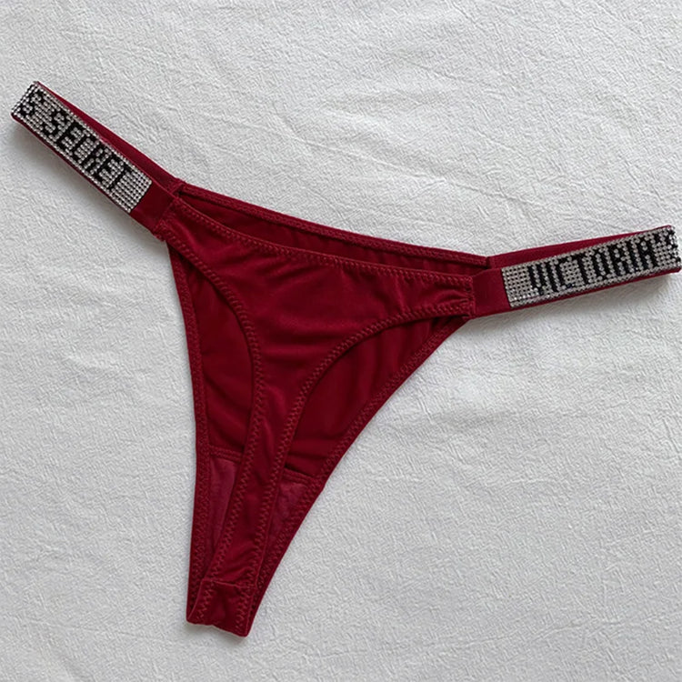 2026 New Satin Letter Rhinestone G-String Women Underwear Sexy Lace Lingerie Low Waist Seamless Panties Panties