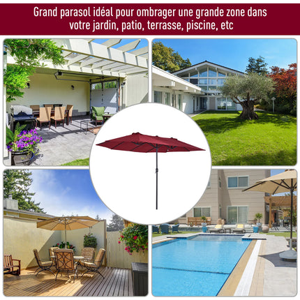 Ombrellone da Giardino Outsunny, Ombrellone Esterno Doppio Rettangolare 4.6L x 2.7L x H m con Apertura e Chiusura, Struttura in Acciaio, Tela 180 g/m², Ombrellone da Balcone, Piscina, Bordeaux