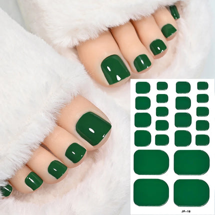 22Tips Red Christmas Baking Free Toenail Sticker Glossy Solid Color Self-adhesive Toe Nail Strips Festival Full Cover Foot Wraps2028