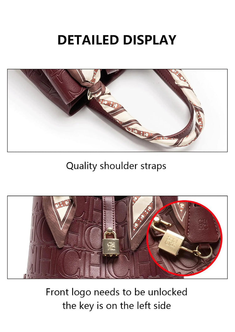 CH Large Capacity Handbag Luxury Brand Temperament Letter Print with Lock Design 2025 Trendy Women's Crossbody Bag PlatiNum