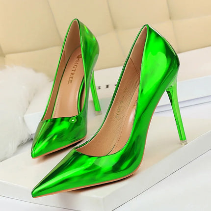 Tacchi alti da donna Blu Verde Décolleté di San Valentino Lusso lucido Stiletto Matrimonio Nuziale Discoteca Moda Semplice Colore solido 1829-2