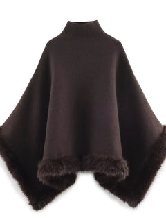 NLZGMSJ Autumn Women Fur Splice Cape Jacket New Fashion Loose Leisure Poncho Coat Elegant Hight Street Women Cloak ﻿Y2K
