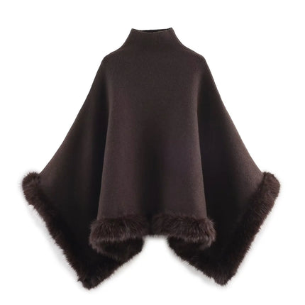 NLZGMSJ Autumn Women Fur Splice Cape Jacket New Fashion Loose Leisure Poncho Coat Elegant Hight Street Women Cloak ﻿Y2K
