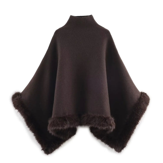 NLZGMSJ Autumn Women Fur Splice Cape Jacket New Fashion Loose Leisure Poncho Coat Elegant Hight Street Women Cloak ﻿Y2K