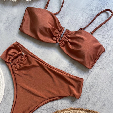 Bikini a Fascia Push-Up Donna 2024, Costume da Bagno Sexy Femminile, Set Bikini Brasiliano con Perizoma, Tinta Unita, Abbigliamento da Spiaggia platinumshop