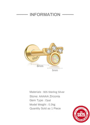 CANNER 1PC 925 Sterling Silver Exquisite Crown Opal Piercing Earring for Women Ear Studs Cartilage Earring Body Jewelry Gift PlatiNum