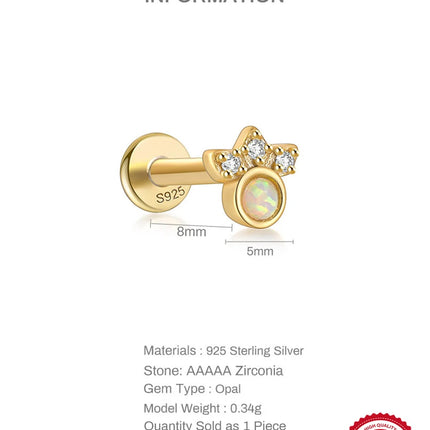 CANNER 1PC 925 Sterling Silver Exquisite Crown Opal Piercing Earring for Women Ear Studs Cartilage Earring Body Jewelry Gift PlatiNum