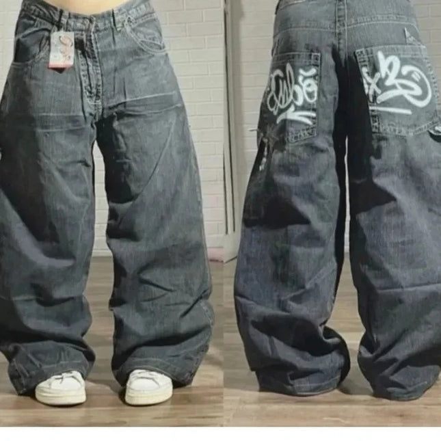 Jeans Americani Nuova Moda 2026 con Ricamo a Motivo Stella, Stile Y2K Gotico Hip-hop Casual Joker, Gamba Larga Dritta