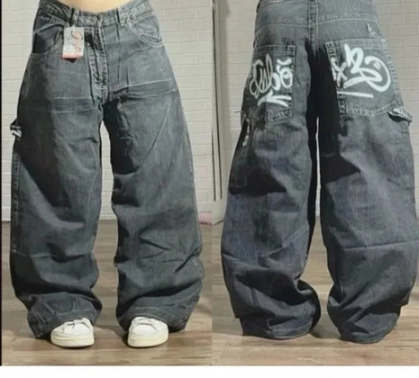 New Fashion American Jeans 2026 with Star Motif Embroidery, Y2K Gothic Hip-hop Casual Joker Style, Loose Straight Leg