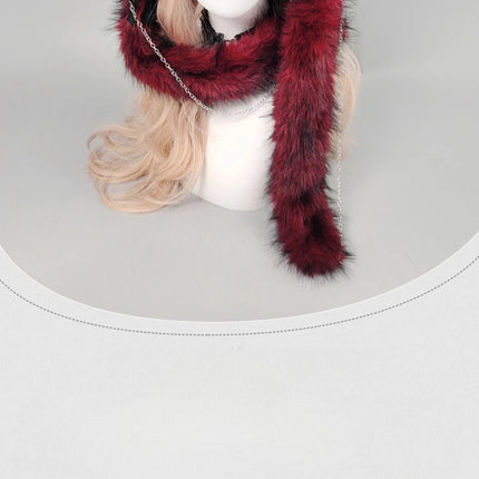 Y2K Gothic Punk Cat Ear Hat with Cross Wing Chain Decoration Plush Warm Winter Subculture Goth Rock Musi Cap Bombero Gorro Ruso