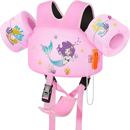 Kids Swim Vest for Toddlers Floaties for Swimming Armbands 15-70 lbs Cartoon Swim Water Wings with Crotch Strap Child Pool Floats Vest