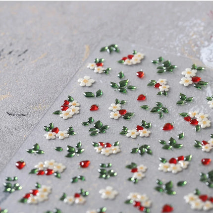 1Pcs 5D Jelly White Lily Red Strawberry Nail Art Sticker Peony Rose Camellia Embossed Nails Decals Delicate Nail Art Decorations