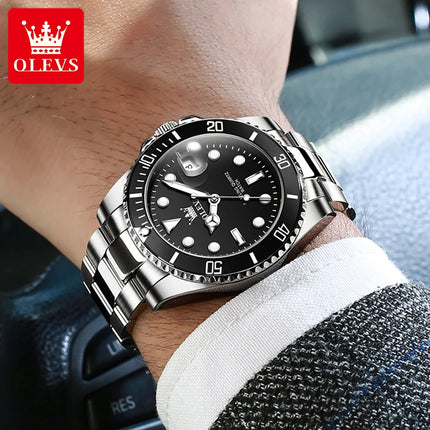 OLEVS Orologi da uomo Trend Luxury Cinturino in acciaio pregiato Grande data Orologio da polso al quarzo di marca originale per uomo Impermeabile luminoso 5885 Nuovo platinumshop