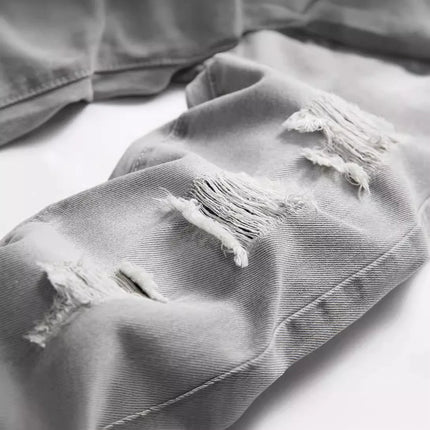 Jeans Boys Straight Ripped Children Washed Distressed Pockets Stretch Casual Denim Trousers Big Kids Streetwear 2025 Hole Pants PlatiNum