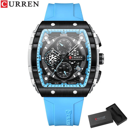 CURREN Orologio da uomo alla moda, marchio unico, design quadrato, lusso, nastro sportivo al quarzo, orologi da uomo impermeabili platinumshop