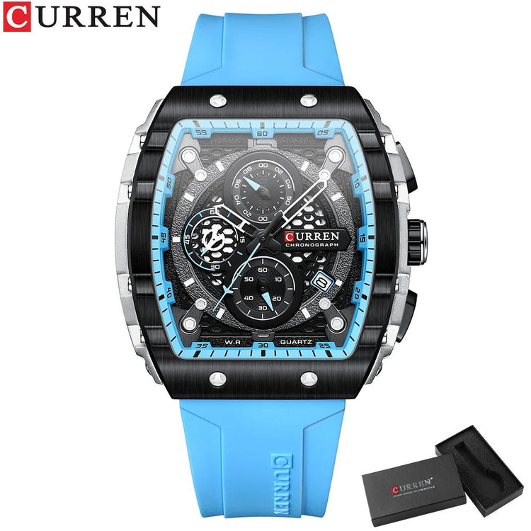 CURREN Orologio da uomo alla moda, marchio unico, design quadrato, lusso, nastro sportivo al quarzo, orologi da uomo impermeabili platinumshop