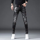 New Arrival Spring Autumn Denim Jeans for Men Slim Distressed Ripped Pants Paint Splatter Design Streetwear Luxury Slim Jeans PlatiNum