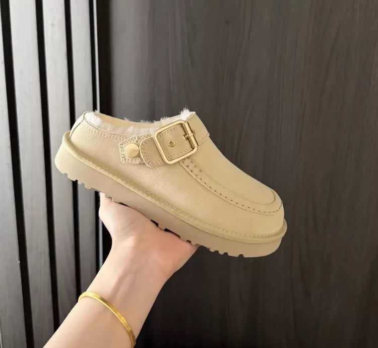 2026 New Vintage Belt Buckle Thick-soled Padded Men's and Women's Cotton Shoes Fashionable Half-trimmed Cotton Boots