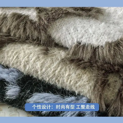 Men Jacquard Furry Sweater Long Sleeve Thick Print Faux Mink Velvet Knit Dyed Pullover O Neck High Street Warm Sweater Jumpers