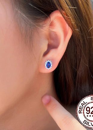 CWWZircons 925 Sterling Silver Vintage Blue CZ Zircon Big Flower Shape Stud Earrings for Women Wedding Party Jewelry Gifts SE109 PlatiNum