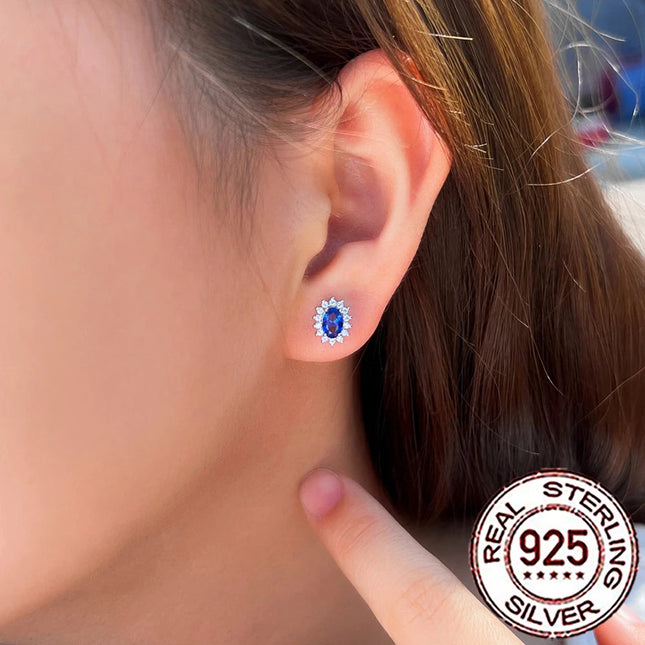 CWWZircons 925 Sterling Silver Vintage Blue CZ Zircon Big Flower Shape Stud Earrings for Women Wedding Party Jewelry Gifts SE109 PlatiNum