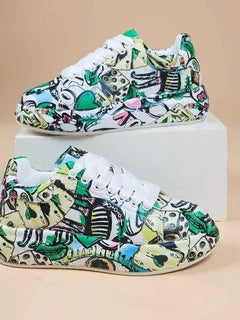 Customizable Thick-soled Increased Women's Sports Shoes Women Women's Hand-painted Graffiti White Shoes Outdoor Casual Shoes