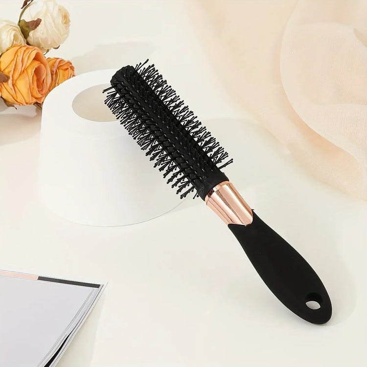Portable Black Round Hair Brush Curling Styling Hair Comb Easy to Use Salon Hair Tool