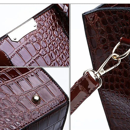 Luxury Vintage Women's Crocodile Pattern Handbag Large Capacity Tote Bag Leather Business Shoulder Bag For Female PlatiNum