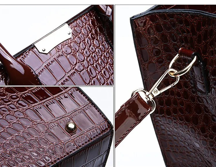 Luxury Vintage Women's Crocodile Pattern Handbag Large Capacity Tote Bag Leather Business Shoulder Bag For Female PlatiNum