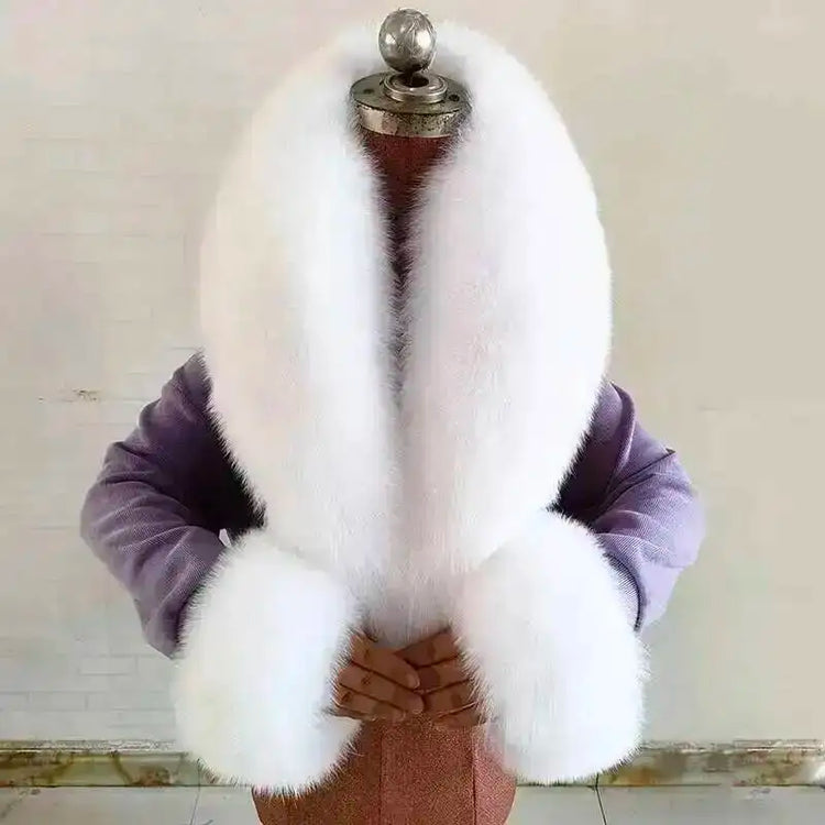 Real Fur Collar And Cuffs Set Winter Coat Accessories Women Fluffy Large Fur Shawl Neak Warm Fox Fur Scarf Furry Scarves Female