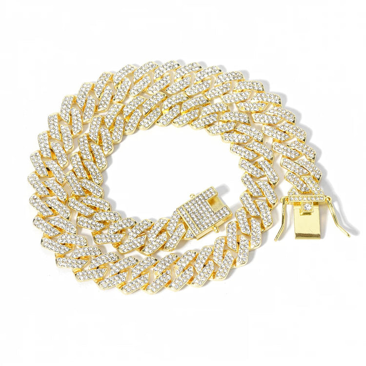 Hip Hop Men Women 14MM Prong Cuban Link Chain Necklace Bling Iced Out Tennis Chain Rhinestone Paved Miami Cuban Necklace Jewelry PlatiNum