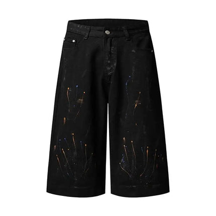 IEFB Niche Pantaloncini in denim da uomo con schizzi di vernice, casual, a gamba larga, alla moda, vestibilità ampia, lunghezza al ginocchio, 9X3271