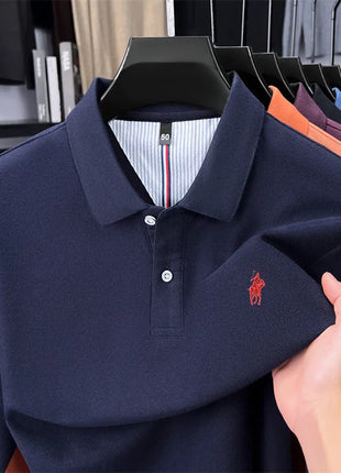 Polo à manches longues de marque haut de gamme 100 % coton, nouveau t-shirt décontracté à revers pour homme d'affaires, confort de luxe avec broderie Paul poney