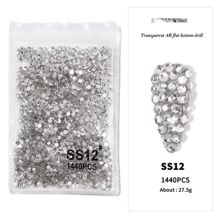 AB/Clear 1 Bag Nail Rhinestones Sizes SS3-SS12 1440 pcs Nail Art Decoration Flatback Glass Stones Shiny Gems DIY Gems nail accessories