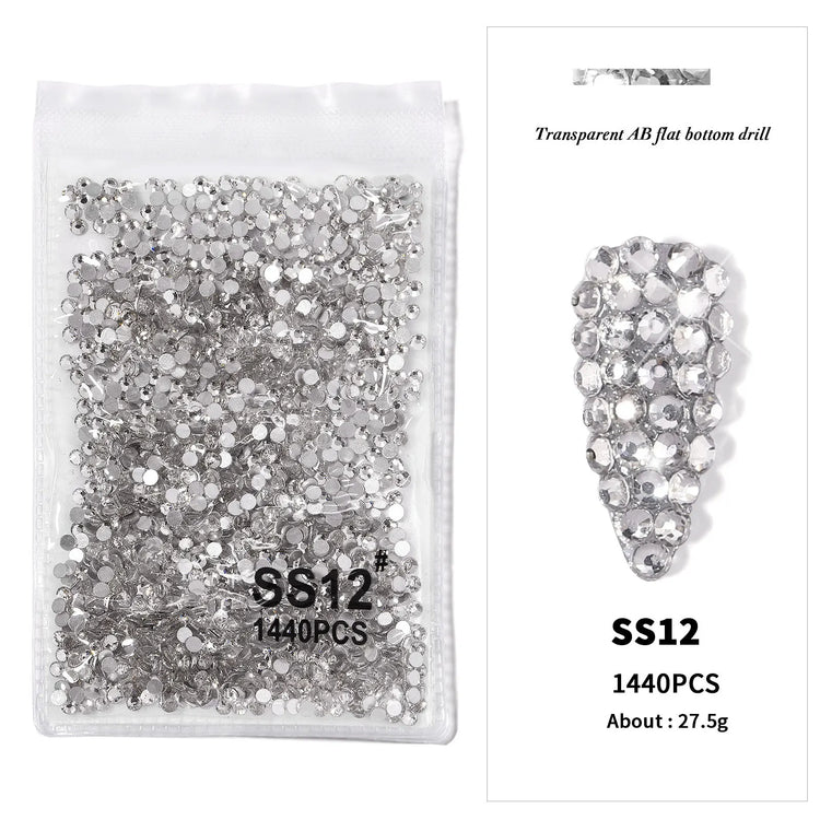 AB/Clear 1 Bag Nail Rhinestones Sizes SS3-SS12 1440 pcs Nail Art Decoration Flatback Glass Stones Shiny Gems DIY Gems nail accessories