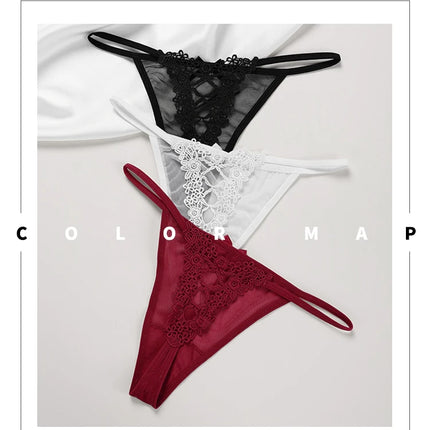 Sexy Girls G String Lace Thong Panties Women Briefs Hollow Out Transparent Thin Underwear Female Low Waist Lingerie Size S-XL