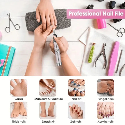Electric Nail Drill Machine Rechargeable 500mAh Portable Nail File Kit 4 Speed Adjustable Manicure Tool for Nail Polishing Gel Removal Salon Beauty Care