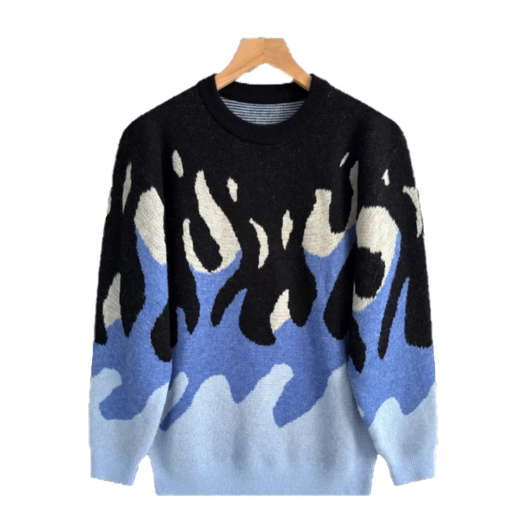 New Korean Trendy Men Sweaters Light Luxury Knitted Color Clashing O Neck Long Sleeve Pullover Casual High Street Knitwear M-3XL