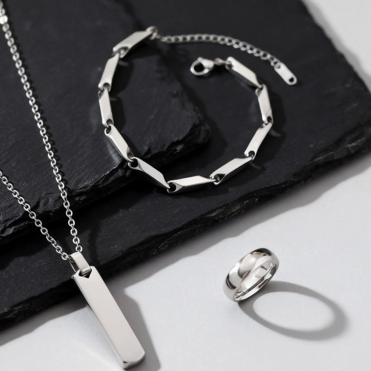Set di 3 Collane con Barra Verticale per Uomo, Collana con Ciondolo in Acciaio Inossidabile Stile Hip Hop, Set di Gioielli alla Moda Regalo per Lui platinumshop