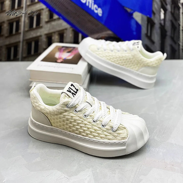 Sneakers Casual Men Designer Classic Shell Toe Board Shoes Fashion Leather Fabric Breathable Height Increased Platform Gym Shoes